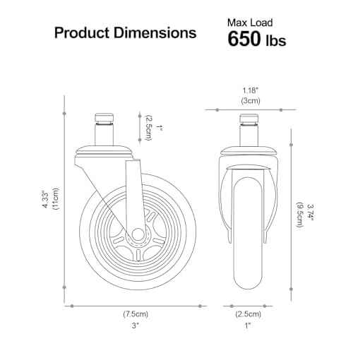 Marsail Office Chair Wheels, Quiet and Smooth Rolling, Replacement Rubber Chair Casters for All Floors, 3 Inch Heavy-Duty Ergonomic Office Chair Casters with Scratch-Free Design, Set of 5