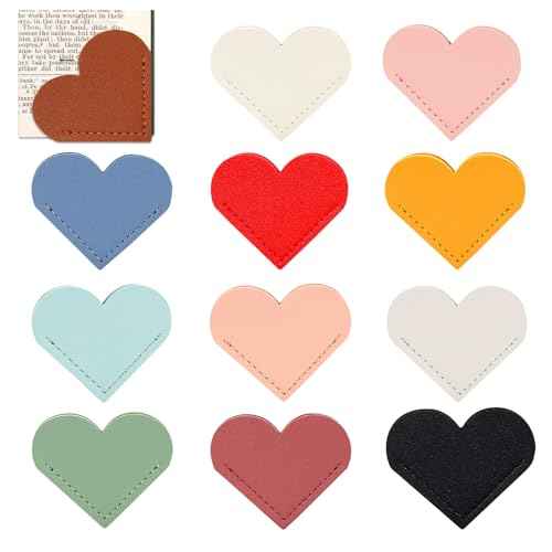 12 Pcs Bookmark Cute Bookmarks Leather Heart Book Marks for Women Men Kids Book Lovers Page Markers for Reading Teacher Students Appreciation Gifts School Office Supplies, 12 Colors