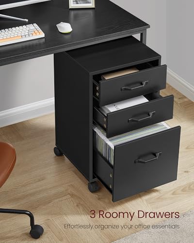 VASAGLE Ink Black Mobile File Cabinet with 3 Drawers & Locking Wheels