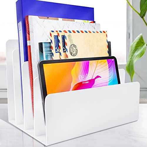 2PCS 4 Sections Acrylic File Organizer for Desk, White Acrylic File Holder Sorter for Office Supplies