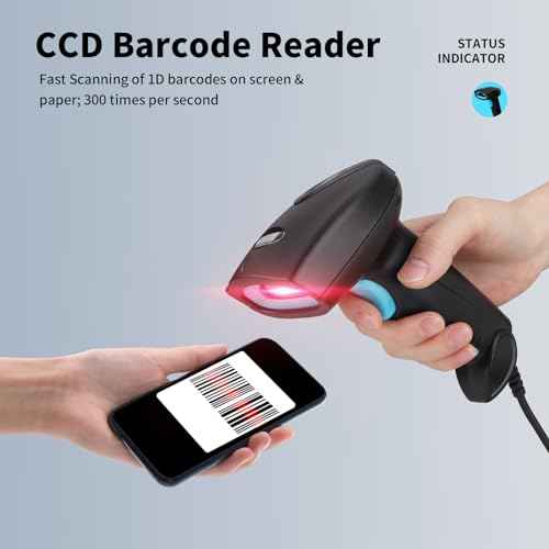 Barcode Scanner USB 1D Wired CCD Barcode Reader Supports Screen Scan Bar Code Scanners for Store, Supermarket, Warehouse-U1
