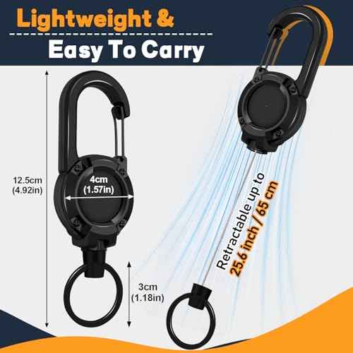 Retractable Keychain 3 Pack, Heavy Duty ID Badge Holder Reel, Multitool Carabine Key Holder for Keychain, Badge Holder with 25.6" Steel Retractable Cord Key Ring Clip, 8.8 oz (Black+Purple+Orange)