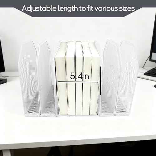 Adjustable Desk File Organizer,Detachable Office Folder Organizer,Compact Vertical Desk File Holder,Wrought Iron Paint,Suitable for Home, School, Office Classrooms (White - 7 grids)