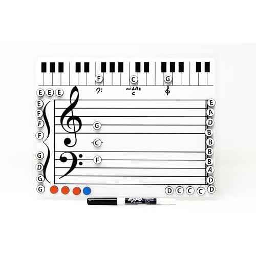 Kits Grand Staff Dry Erase Magnetic Music Theory Board with 35 Note Magnets and Marker (9 x 11.5 Inches) - Piano Teaching Tool, Music Staff Whiteboard, Keyboard Practice Aid
