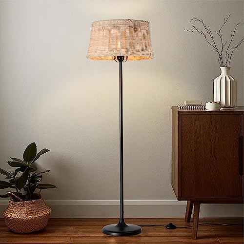 Rattan Industrial Floor Standing Lighting with Pedal Black Cord Wicker Lampshade E26 Lamps Fixture Lights for Bedroom Living Room Reading Room Studio
