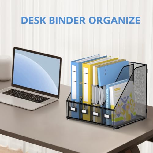 JMHUD Black 4 Vertical Compartments Magazine File Holder Metal Organizer