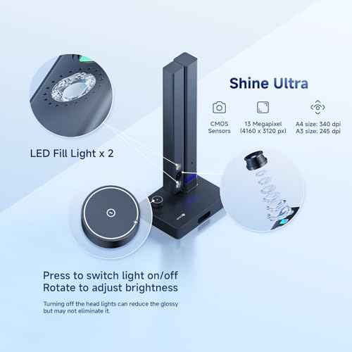 CZUR Shine Ultra Smart Portable Document Scanner, Thin Book Scanner with OCR, USB Document Camera for Desktop/Laptop, Capture Size A3, Compatible with Windows & Mac OS (Not for Android & iOS)