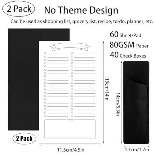 2 Pack Grocery List Magnet Pad for Fridge with Pen Holder, Totally 120 Sheets Magnetic Note Pad for Fridge Full Back Magnet Shopping List, To Do List, Memo Notepads, 4.5x7.5(Blank Design)