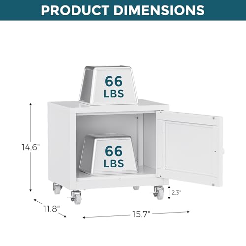 Small Printer Stand with Storage, Home Office Printer Table for Small Spaces, Under-Desk 3D Printer Stand with Wheels, for Office Copier and Fax Machine, White