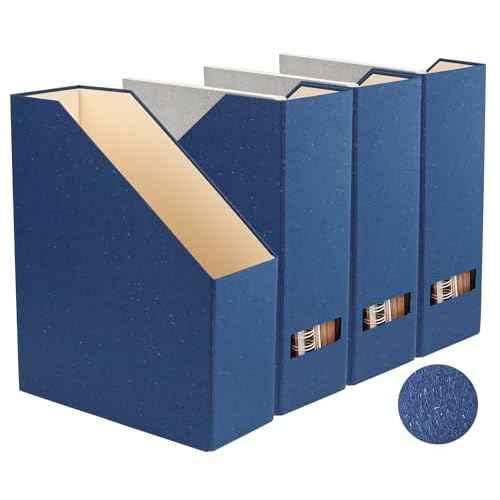 Magazine Holder - File Holder and Desk Organizer, Paperboard Book Organizer and Storage Box for Documents, Magazine Holder Rack for Classroom, Home, and Office (Classic Blue, 4-Pack)