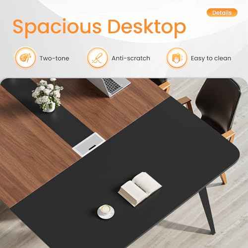 Furmax 8FT Conference Table, 94.48¡± Meeting Seminar Table with Cable Grommets, Boardroom Table Workstation for Meeting Room, Office Conference (Black & Walnut)