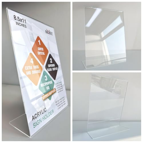 NIUBEE 12Pack Slanted Back Acrylic Sign Holder 8.5x11, Clear Vertical Picture Frames Frames, Desktop Flyer Holder Document Holder Paper Display Stand