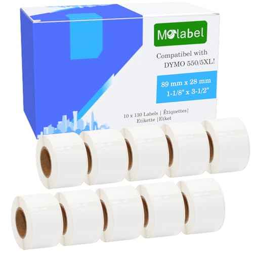 Address & Barcode Labels Replacement for DYMO 30251 (1-1/8" x 3-1/2") [10 Rolls/1300 Labels] Compatible with DYMO Labelwriter 450, 4XL,550,5XL & Zebra Desktop Printers