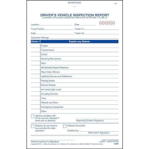 J. J. Keller DVIR Driver Vehicle Inspection Report 25-Pack, 31-Set/Book, 775 Forms