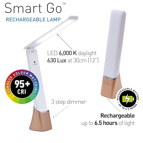 daylight Smart Go Portable Ideal for Reading, Light Therapy, Everyday Tasks, Crafts, Desk Work, DIY, Led, Chargeable lamp, 1 Count (Pack of 1), White
