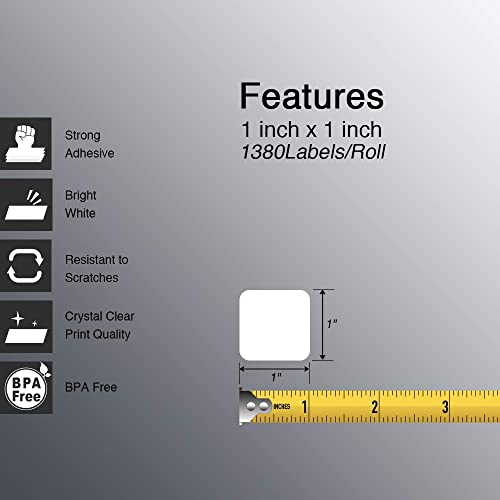 BETCKEY - 1" x 1" (25 mm x 25 mm) Square QR Code Labels Compatible with Zebra & More Label Printer,Premium Adhesive & Perforated [16 Rolls, 22080 Labels]