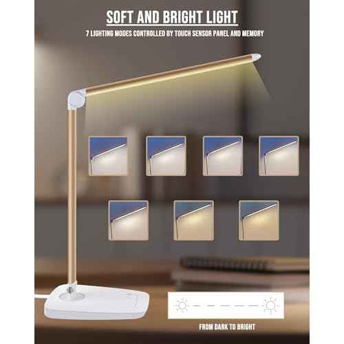 Lichamp Dimmable LED Desk Lamp with USB Charging Port, Touch Control Foldable Gooseneck Free Rotation Adjustable Eye Care Table Lamp, Bedside Reading Light with UL AC Adapter (Pink Gold)