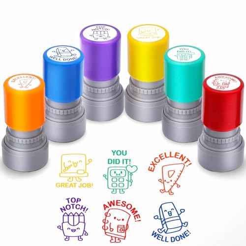 6-Piece Set of Teacher Stamps - Stationery Cute Motivational Scoring for Grading Teacher Stamp Self Inking Stamp Behavior Stamps for Teachers Grading