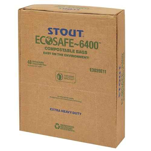 Stout E4860E85 EcoSAfe-6400 Compostable Compost Bags .85mil 48 x 60 Green 30/Box