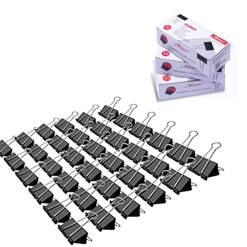 Makanu 36 Pack Binder Clips 1.25 Inch - Medium Steel, Black, 0.6 Inch Clamp, Spring-Loaded Office Clips