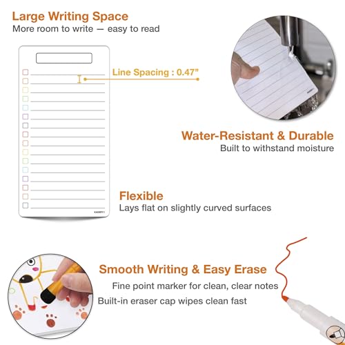 KADERYX 4-Pack Magnetic Dry Erase Refrigerator Boards 5x9.5" Colorful Checklist Set