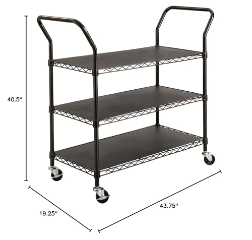 Safco Products 5338BL Wire Utility Cart with 3 Shelves, Rated up to 600 lbs., Black