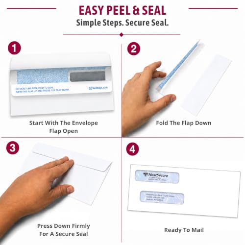 NextDayLabels #9 Double Window Check Envelopes 500 Pack - Made in USA, Self-Seal, Compatible with QuickBooks