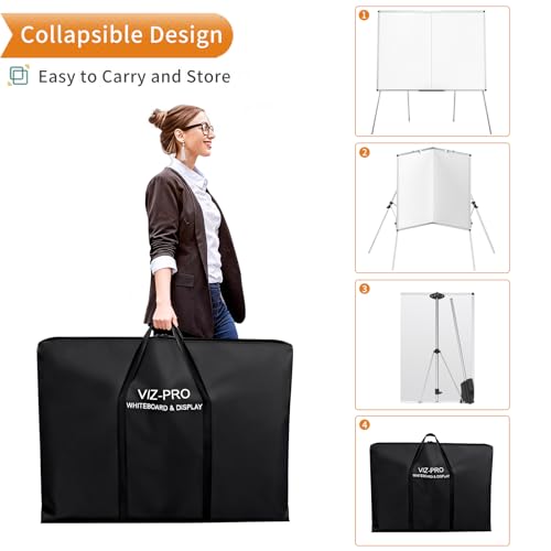 VIZ-PRO Magnetic Whiteboard Easel Foldable 48x36 Inches, Adjustable Stand