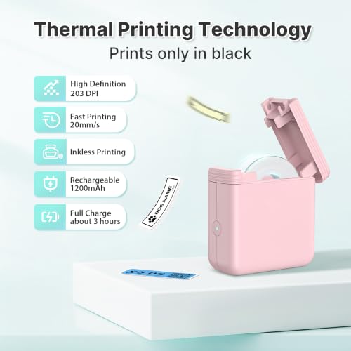 Pink FLEXYVA Mini Label Maker with 3 Tapes, Portable Bluetooth Thermal Printer