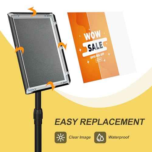 Relx Sign Holder Stand 8.5x11 inch - Adjustable Floor Standing Sign Holder - Signage Stand with Snap-Open Frame Display for Malls,Schools,Restaurants
