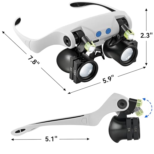 JARLINK Magnifying Glass with LED Light, 14 Interchangeable Lenses, Hands-Free, Black
