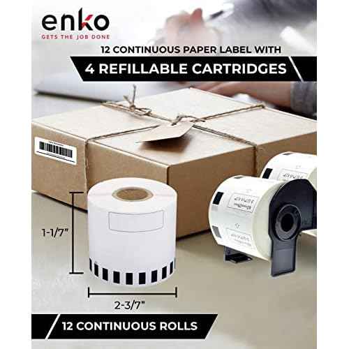 enKo - Compatible for Brother DK1209 1-1/7" x 2-3/7¡± Labels [12 Rolls / 9600 Labels with 4 Cartridge Frame]