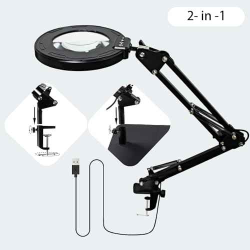12X Magnifying Glass with Light and Stand, Magnifier with Light Hands Free, 2-in-1 & 5 Color Modes LED Lighted, Magnifying Reading Lamp for Craft Hobby Reading Painting Sewing Close Work