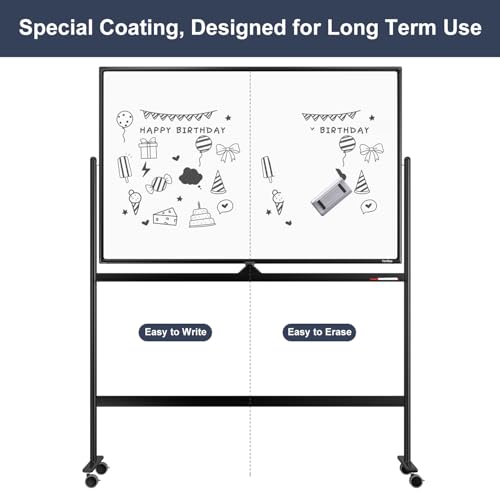 Tankee 48x32 Black Rolling Whiteboard - Large Magnetic Dry Erase Board on Wheels