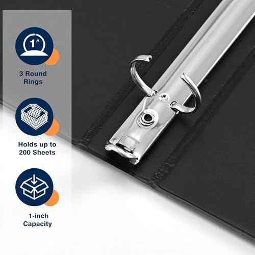 1-inch 3 Ring Binder with 2 Interior Pockets, 1'' Basic Binders Holds US Letter Size 8.5'' x 11'' Paper - Versatile Binders for Office, Home, and School Use, 6 Pack (Black)