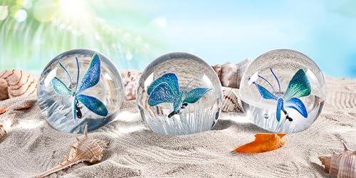 EUSTUMA Hand Blown Glass Butterfly Paperweight - Office Desk & Home Decor Collectible