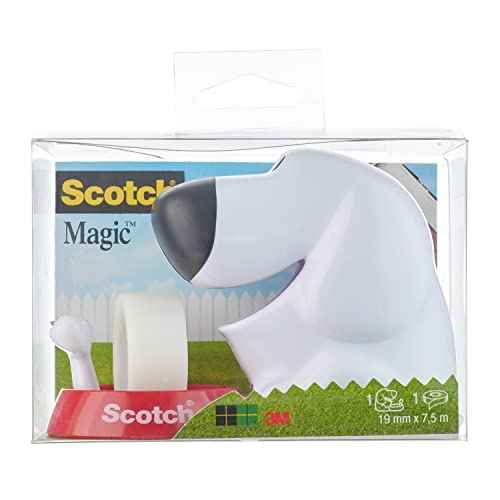 Scotch Dog Tape Dispenser - Holds Tape up to 19 mm Wide x 7.5 m - Cute Stationery Set and Gift - White