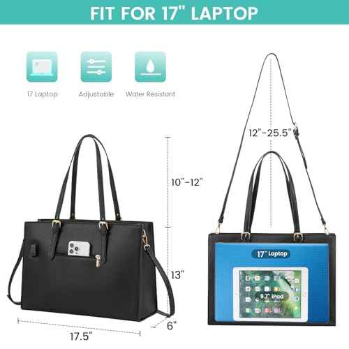 LOVEVOOK 17.3-inch Laptop Bag for Women, Large Capacity Travel Tote Bag with Clutch Purse 2PCs Set, Professional Business Computer Work Bag, Leather Shoulder Briefcase for Office Lady, Black
