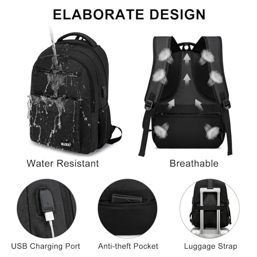 School Backpack for Teen Boys & College Students - 17.3 Inch Laptop Backpack, Ergonomic Anti-Theft Bookbag with USB Charging Port for High School, University, Black