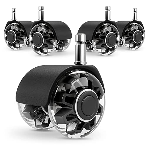 Omyoffice Black 2" Chair Wheels (Set of 5) Heavy-Duty 440 LBS Casters, Quiet Smooth Roll