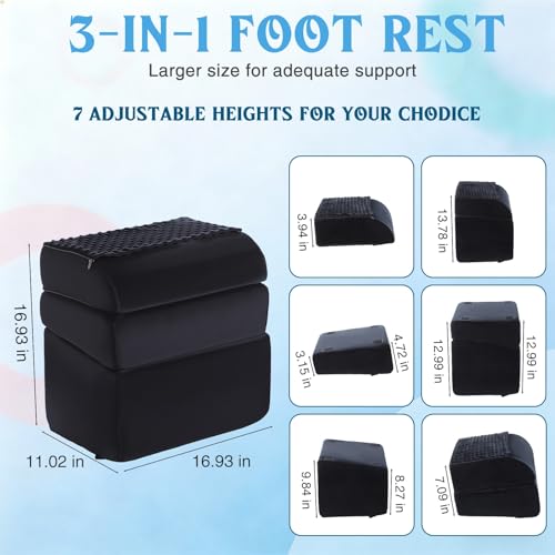Novabright 3-Height Adjustable Foot Rest with Gel Top & Removable Pocket 17"x11"x17" Black