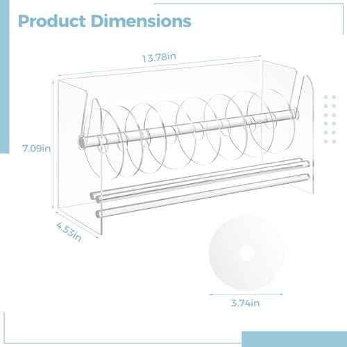 Clear Label Roll Holder, Transparent Acrylic Tape Dispenser, Adjustable Desktop Sticker Roll Holder for Office and Home, Adjustable Sticker Roll Holder with 8 Removable Divider Disks