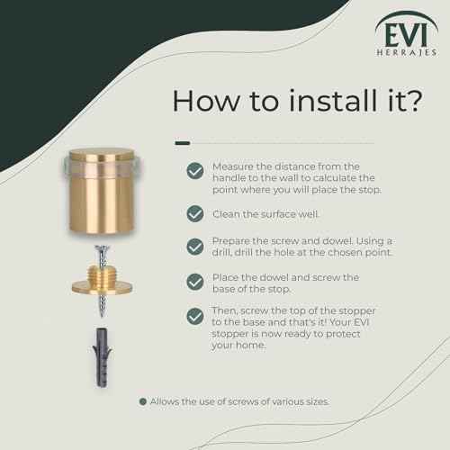 EVI Door Stops | Brass Door Stopper - Screw Fastening - Transparent Rubber Protector - 0.95 x 1.19 Inch Door Stop