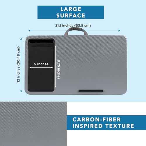 LAPGEAR Home Office Lap Desk - Left-Handed - with Mouse Pad, Device Ledge, and Phone Holder - Silver Carbon - Fits up to 15.6 Inch Laptops - Style No. 91405