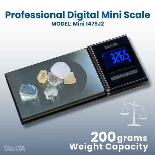 Tanita 1479J2 Mini Scale - Japan Technology Accurate Digital Pocket Scale for Jewelry - 200G Capacity - Blue Backlit Display - 6 Different Modes of Measurement: Gram, Oz, Carat, Troy Oz, DWT, Grain