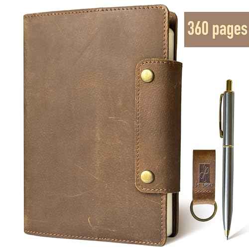 Albero A5 Genuine Leather Journal Refillable ? 5x8 Notebook Cover ? 360 Lined Pages (100gsm) ? Writing Diary Organizer - Vintage Brown Handmade Note Book for Men & Women