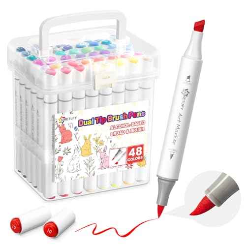 Simetufy 48 Colors Alcohol Markers Brush and Chisel Dual Tip, Coloring Art Markers Set for Adult Coloring Books, Drawing, Alcohol Based Bright Colors
