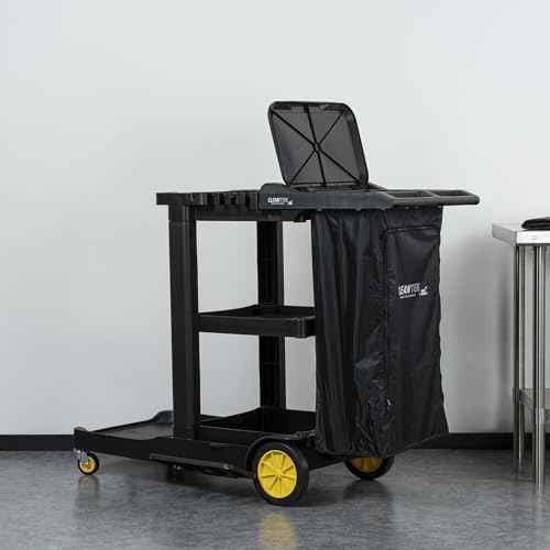 Restaurantware-Janitor CART Bag ONLY: Clean Tek Professional 16.93 x 10.63 x 29.53 Inch Janitorial Bag, 1 Heavy-Duty Receptacle - Janitor Cart Sold Separately, Durable, Black Plastic Replacement