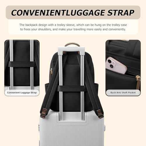 Laptop Backpack for Women Fit 14 Inch Stylish Daypack Notebook Travel Work Commuter Casual Daypack Backpack Purse for Women Travel Business (Black)