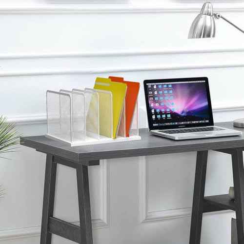 Kuntine.B Desk File Organizer Upright Mesh Desktop Organizer File Sorter Office Organization File Holder for Home, Office & Classroom (White, 1 Pack 5-Section)